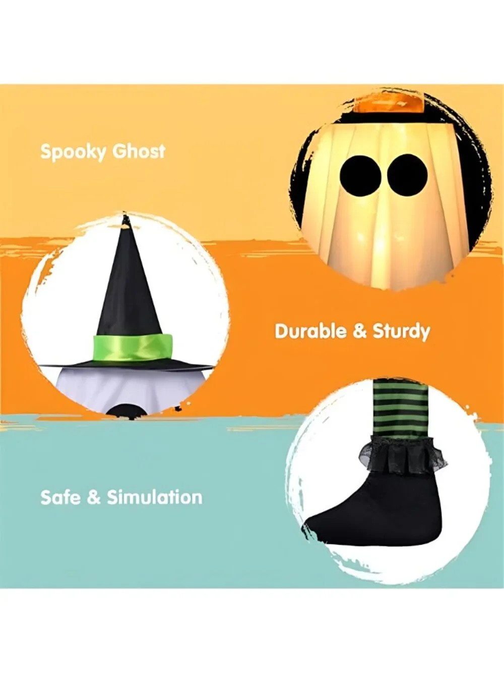 23.6'' 3PCS Halloween Hanging Ghosts Decorations Outdoor, Witch Hats